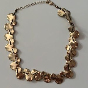 Hammered Gold Link Disc Necklace - Women Jewelry